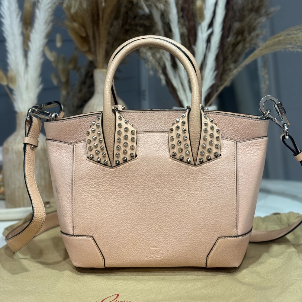 Christian Louboutin Eloise Small Studded Leather Tote Nude Beige Crossbody - Picture 12 of 17